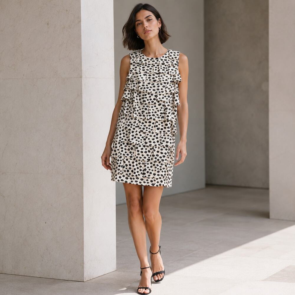 Phillip Lim Mini Dress XS Pony Print Tiered Ruffle Cheetah Jersey Sleeveless